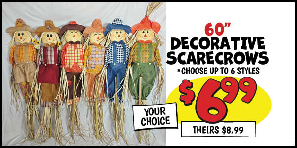60 Decorative Scarecrows: Our Price: $6.99, theirs: $8.99