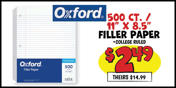 11x8.5 Filler Paper: Our Price: $2.49, theirs: $14.99
