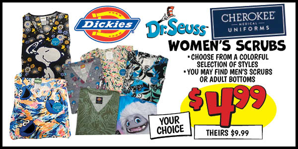 Women's Medical Scrubs: Our Price: $4.99, theirs: $9.99