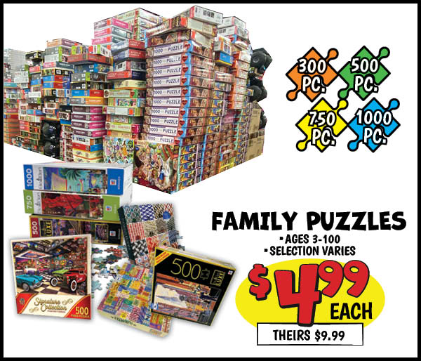 Family Puzzles: Our Price: $4.99, theirs: $9.99