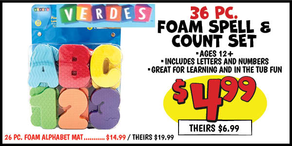 Foam Spell and Count Set: Our Price: $4.99, theirs: $6.99