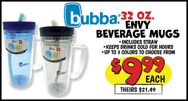 32 oz. Envy Beverage Mugs: Our Price: $9.99, theirs: $21.49