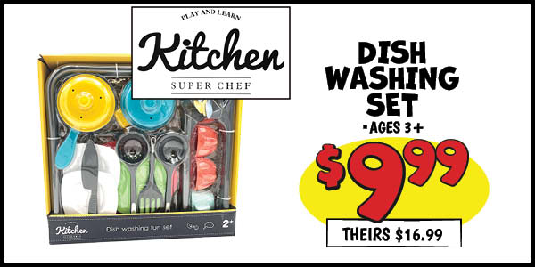 Dish Washing Set: Our Price: $9.99, theirs: $16.99