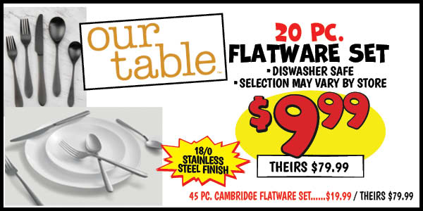 Our Table 20 pc. Flatware Set: Our Price: $9.99, theirs: $79.99