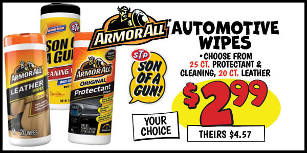 ArmorAll Automotive Wipes: Our Price: $2.99, theirs: $4.57