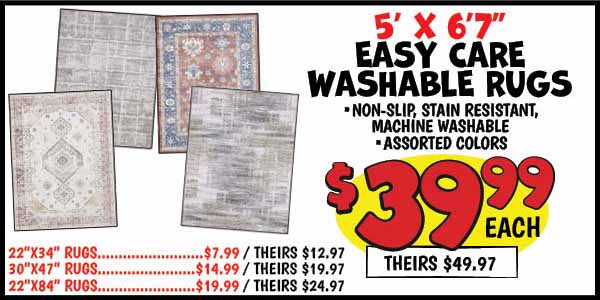 Easy Care Washable Rugs: Our Price: $39.99, theirs: $49.97