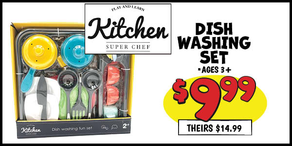 Dishwashing Set: Our Price: $9.99, theirs: $14.99