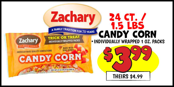24 ct. Zachary Candy Corn : Our Price: $3.99, theirs: $4.99