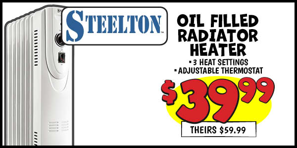 Oil-Filled Radiator Heater: Our Price: $44.99, theirs: $59.99