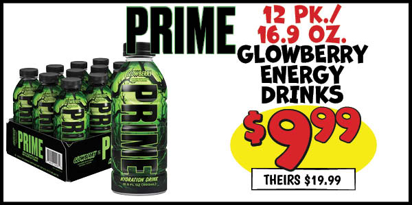 16.9 oz. Prime Glowberry Hydration Drinks: Our Price: $9.99, theirs: $19.99