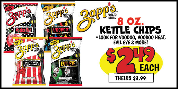 Zapp's Kettle Chips: Our Price: $2.49, theirs: $3.99