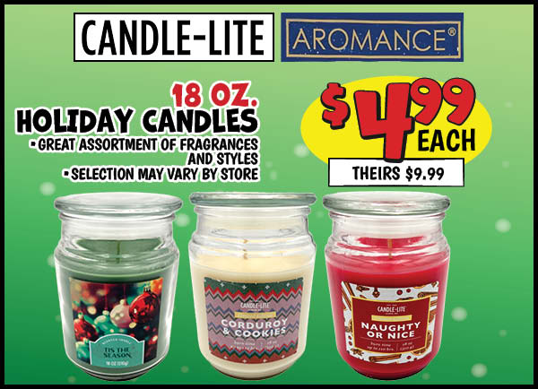 Holiday Candles: Our Price: $4.99, theirs: $9.99