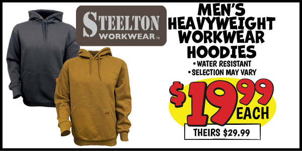 Men's Heavyweight Workwear Hoodies: Our Price: $19.99, theirs: $29.99