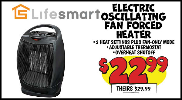 Electric Oscillating Fan Forced Heater: Our Price: $22.99, theirs: $29.99