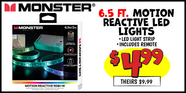 6.5 FT. Motion Reactive LED Lights: Our Price: $4.99, theirs: $9.99