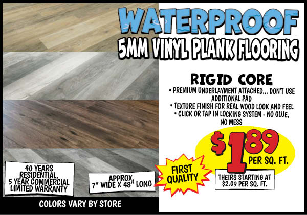 Waterproof LVP Vinyl Plank Flooring: Price,Per,Sq, Ft.,Our Price: $1.89, theirs: $2.09