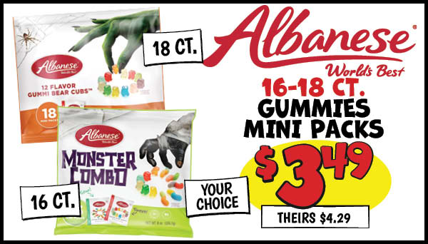 Albanese Gummies Mini Packs : Our Price: $3.49, theirs: $4.29