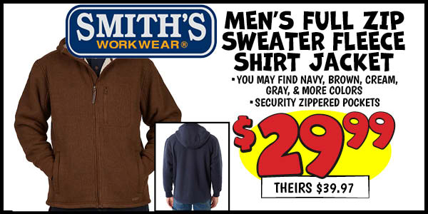 Men's Full Zip Sweater Fleece Shirt Jacket: Our Price: $29.99, theirs: $39.97