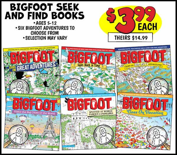 BIGFOOT SEEK AND FIND BOOKS: Our Price: $3.99, theirs: $14.99