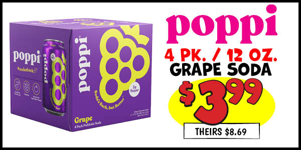 Poppi Grape Soda: Our Price: $3.99, theirs: $8.69