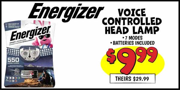 VOICE CONTROLLED HEAD LAMP: Our Price: $9.99, theirs: $29.99