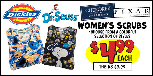 Women's Scrubs: Our Price: $4.99, theirs: $9.99