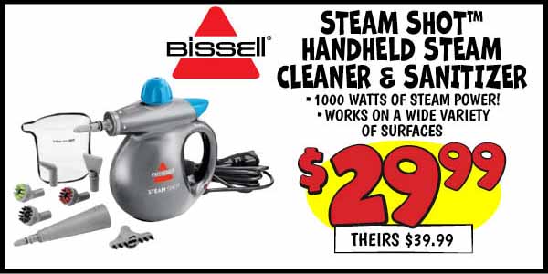 Bissell Steam Shot Handheld Steam Cleaner and Sanitizer: Our Price: $29.99, theirs: $39.99