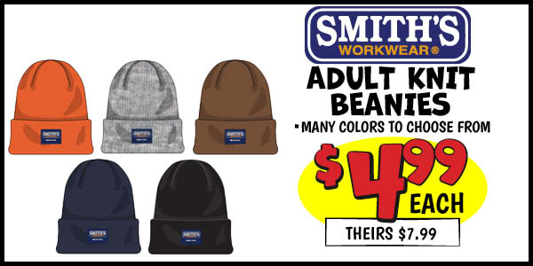 Adult Knit Beanies: Our Price: $4.99, theirs: $7.99