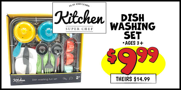 Dishwashing Set: Our Price: $9.99, theirs: $14.99