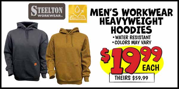 Men's Workwear Heavyweight Hoodies: Our Price: $19.99, theirs: $59.99