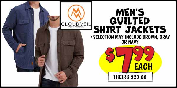 Men's Quilted Knit Shirt Jacket: Our Price: $7.99, theirs: $20.0