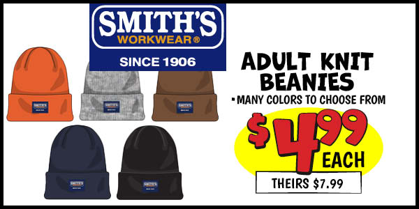 Adult Knit Beanies: Our Price: $4.99, theirs: $7.99