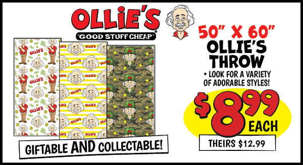 50x60 Ollie's Character Throw: Our Price: $8.99, theirs: $12.99