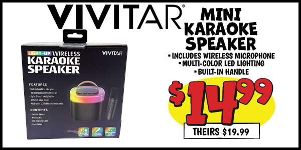 Vivitar Mini Karaoke Speaker: Our Price: $14.99, theirs: $19.99