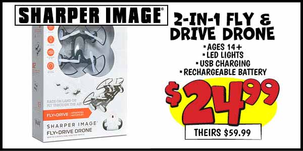 Sharper Image 2-in-1 Fly and Drive Drone: Our Price: $24.99, theirs: $59.99
