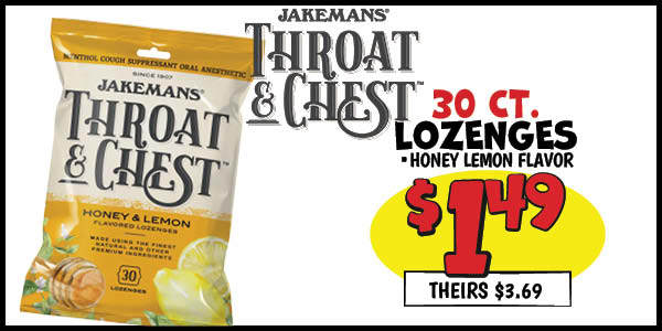 30 ct. Jakemans Lozenges: Our Price: $1.49, theirs: $3.69
