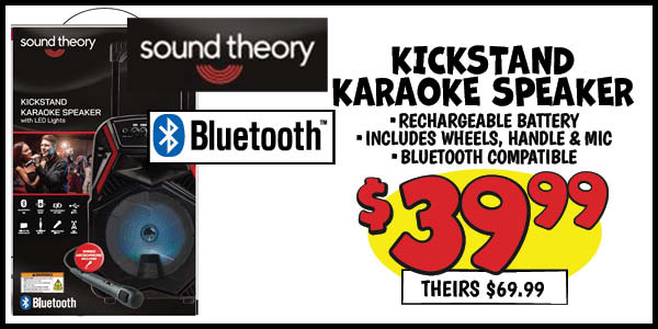 Sound Theory Kickstand Karaoke Speaker: Our Price: $39.99, theirs: $69.99