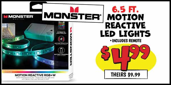 6.5 FT. Motion Reactive LED Lights: Our Price: $4.99, theirs: $9.99