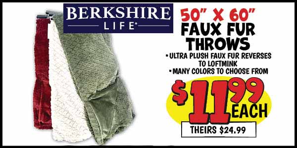 50x60 Faux Fur Throw: Our Price: $11.99, theirs: $24.99