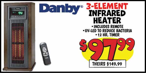 3-Element Infrared Heater: Our Price: $97.99, theirs: $149.99