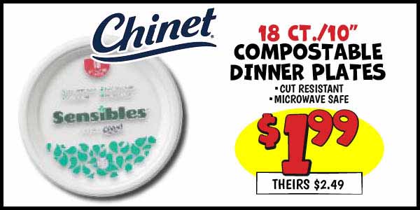 10 Dinner Plates : Our Price: $1.99, theirs: $2.49