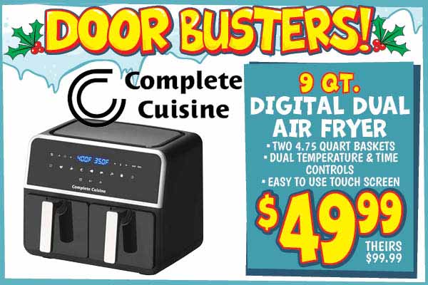 Complete Cuisine 9 QT. Digital Dual Air Fryer: Our Price: $49.99, theirs: $99.99