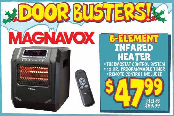Magnavox 6-Element Infrared Heater: Our Price: $47.99, theirs: $89.99