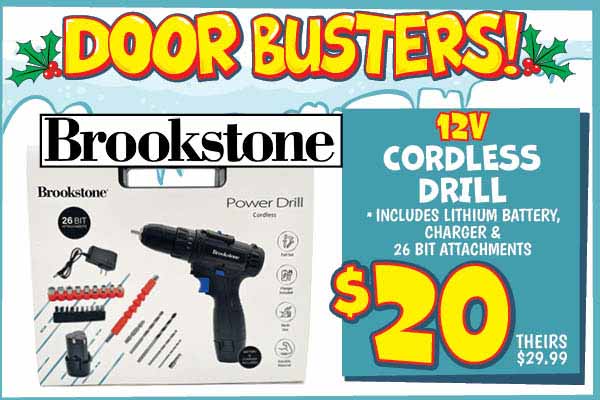 12V CORDLESS DRILL: Our Price: $20.00, theirs: $29.99