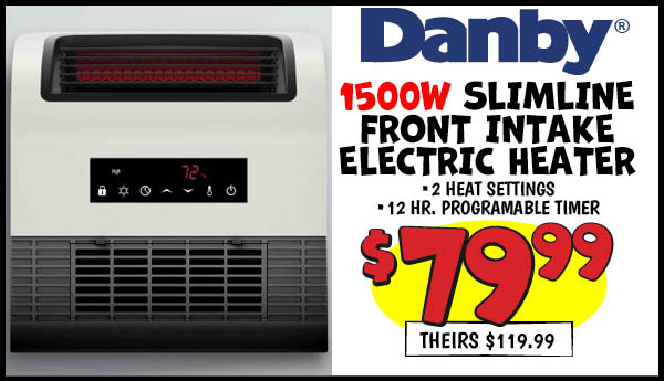 Slimline Front Intake Electric Heater: Our Price: $79.99, theirs: $119.99