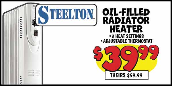 Oil Filled Radiator Heater: Our Price: $39.99, theirs: $59.99