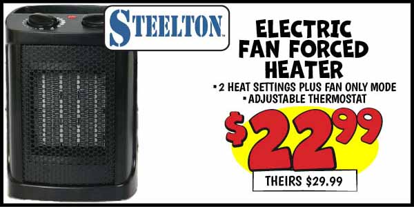 Electric Fan Forced Ceramic Heater: Our Price: $22.99, theirs: $29.99
