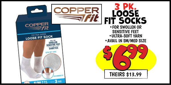 Copper Fit Loose Fit Socks 3pk: Our Price: $6.99, theirs: $13.99
