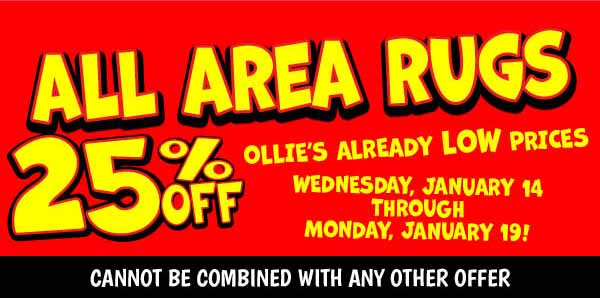 All Area Rugs 25% OFF Ollie's Already Low Prices!