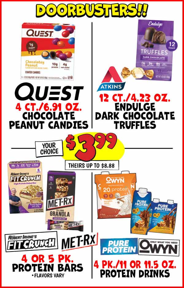 Quest, Atkins, Fit Crunch, Met-RX, Pure Protein, Owyn